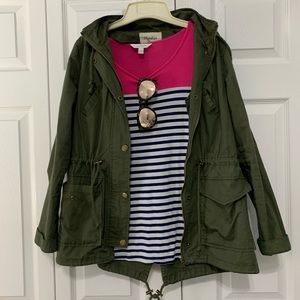 Fuchsia T-Shirt with Navy Blue and White stripes